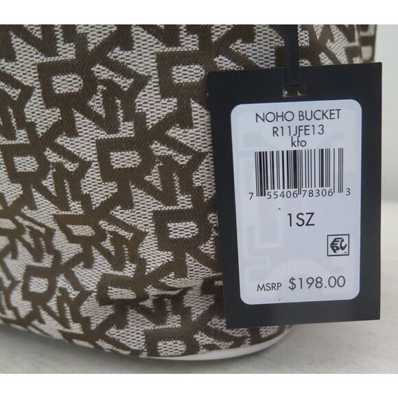 DKNY R11JFE13 White/Brown Signature Jacquard Noho Bucket Shoulder Bag $198 - Picture 3 of 13